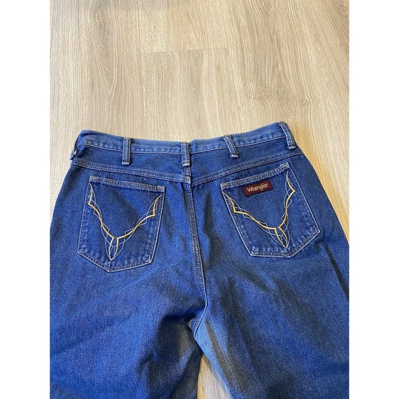 Vintage Wrangler Western Jeans Gold Embroidered Sz 34x26 Unisex Adult 80s Aztec - Picture 5 of 9
